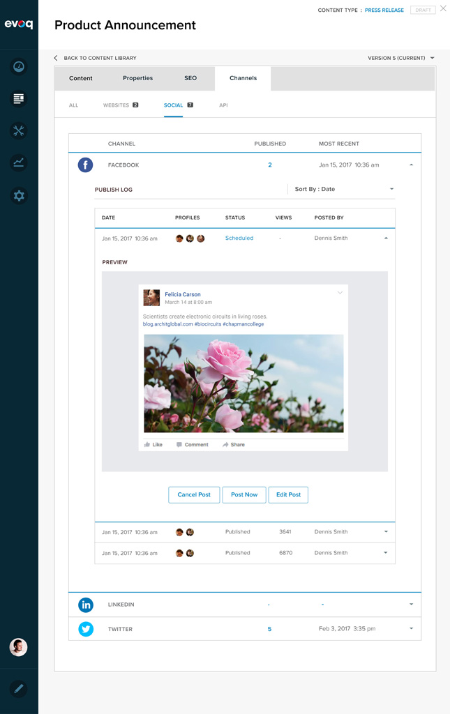 Screenshot of Liquid Content Manage Chanels