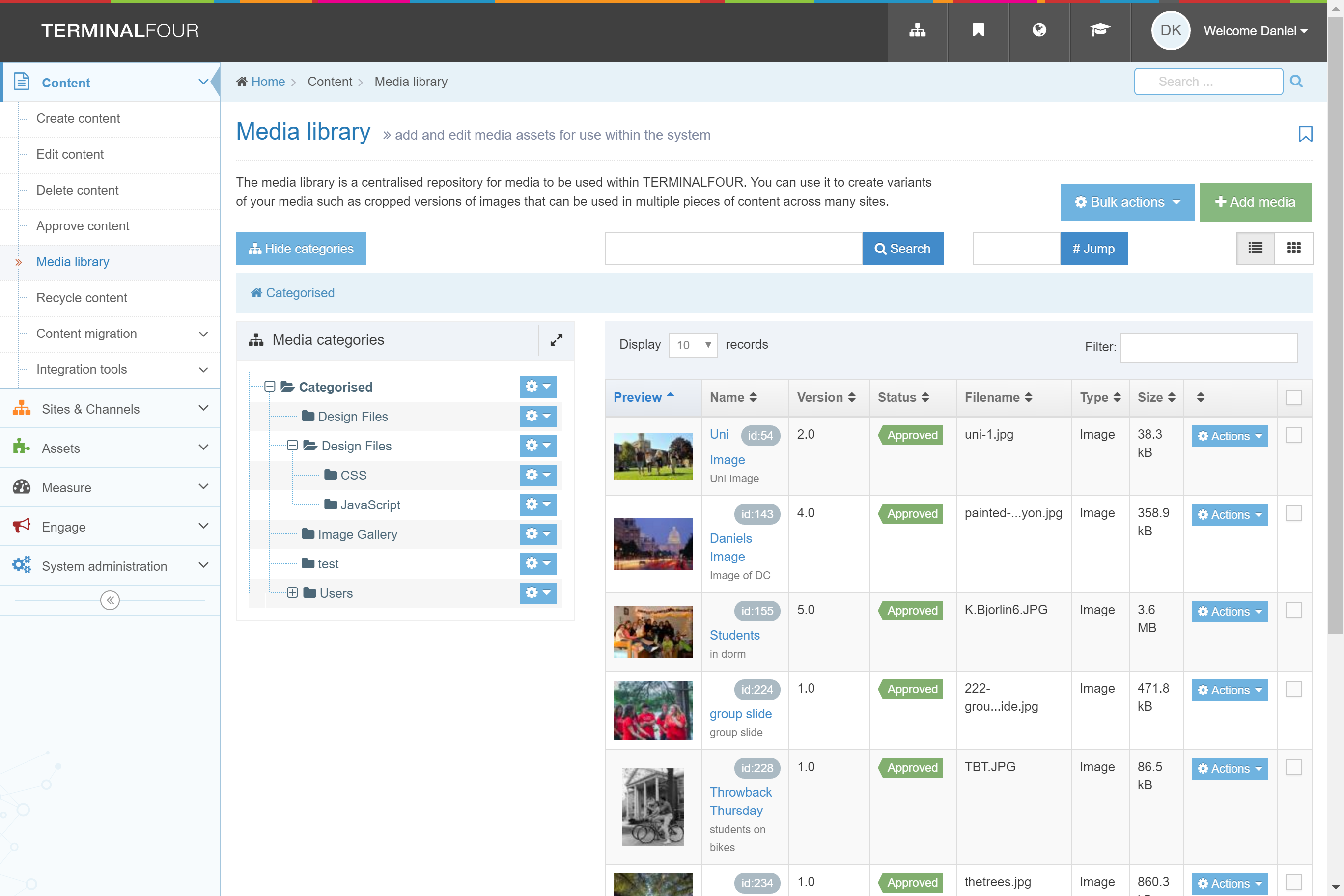 TERMINALFOUR 8.2 Administrative/Author Backend - Media Library on Display