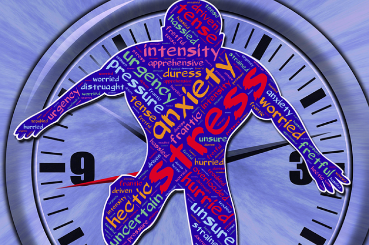 Person running in front of clock