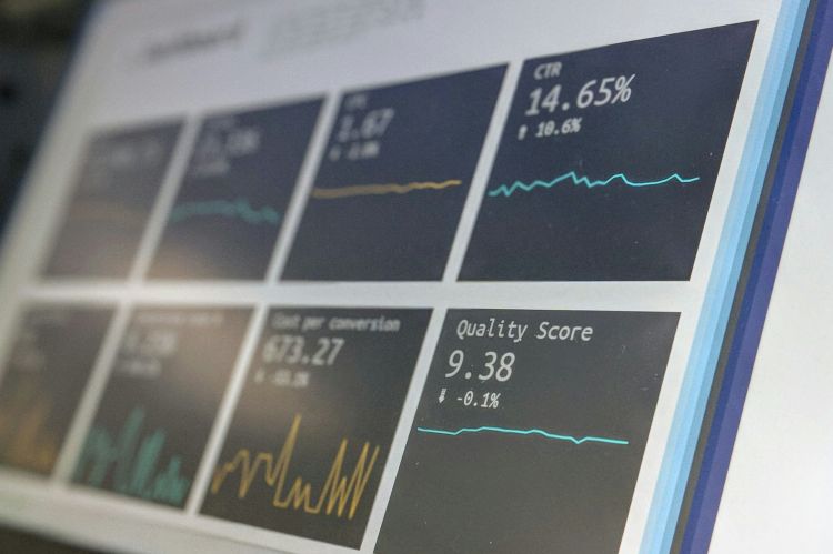 Data reporting dashboard on a laptop screen.