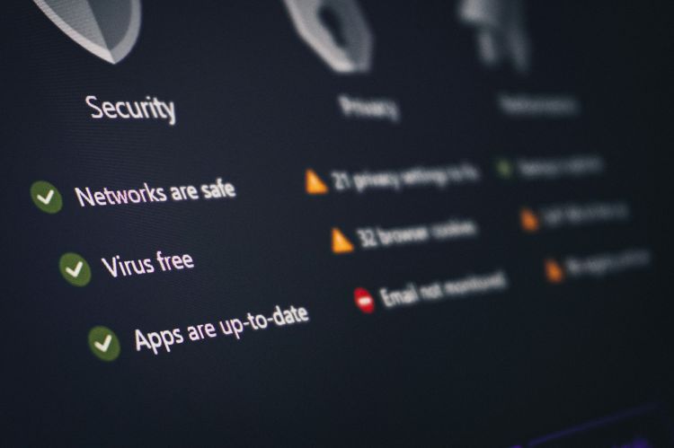 Closeup of a computer screen showing an antivirus software status screen