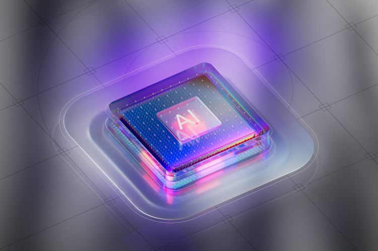 A square chip labeled 'AI' with a purple glow