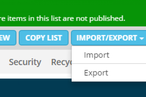 Screenshot of a CMS with an export option