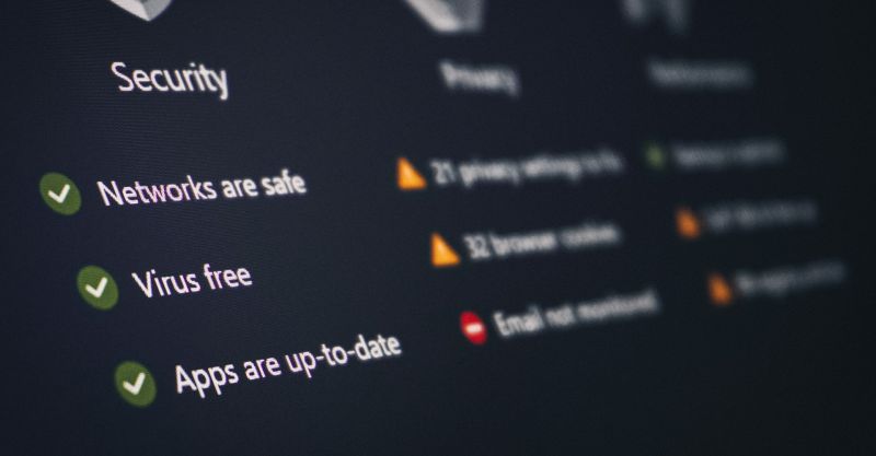 Closeup of a computer screen showing an antivirus software status screen