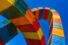 Containers stacked in an arc